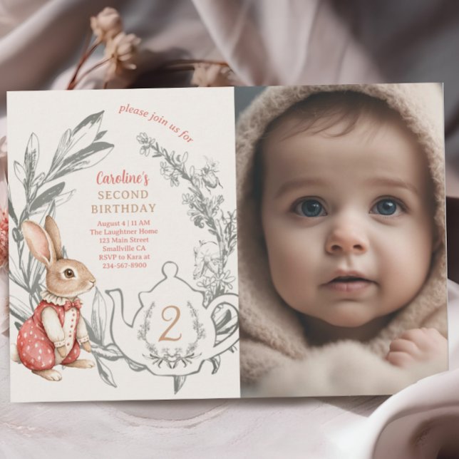 Alice in Wonderland Rabbit Tea 2nd Birthday  Invitation (Creator Uploaded)