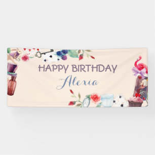 Alice in Wonderland Rabbit Tea Key Clock Rose Banner