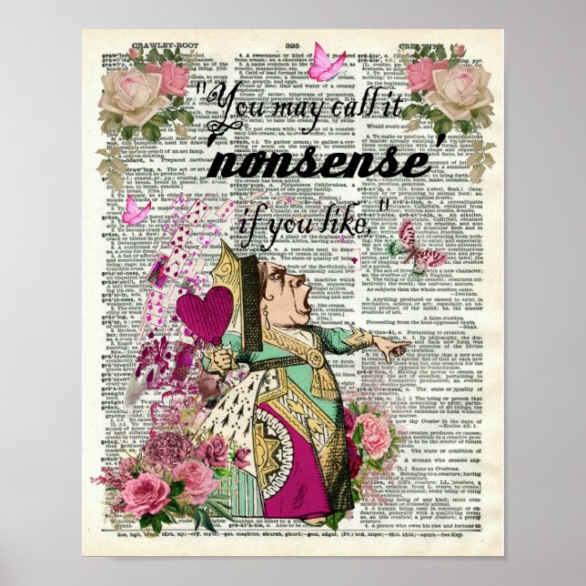 Alice in Wonderland Red Queen Dictionary Art Poster (Front)