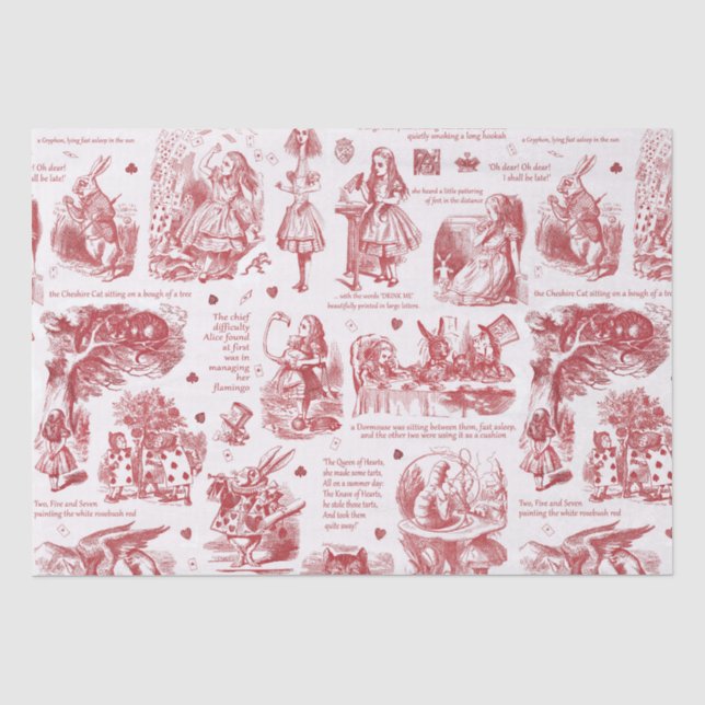 Alice in Wonderland Red Toile Quotes Tissue Paper (Front)