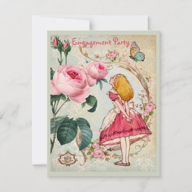 Alice in Wonderland Roses Collage Engagement Party Invitation (Front)