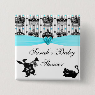 Alice In Wonderland Royal Crowns Baby Shower 2 Inch Square Button