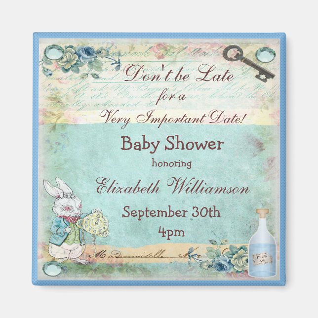 Alice in Wonderland Save The Date Baby Shower Magnet (Front)