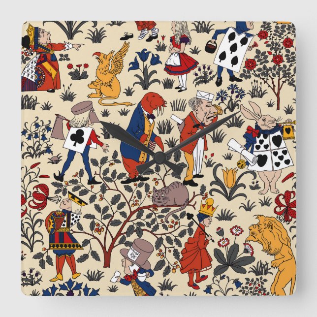 Alice in Wonderland Square Wall Clock (Front)