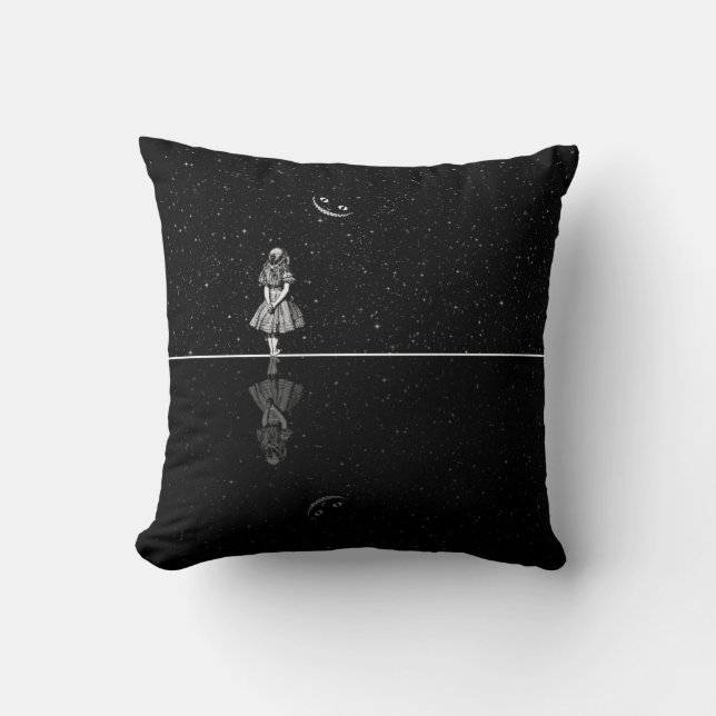 Alice In Wonderland Starry Night in Black & White Throw Pillow (Front)