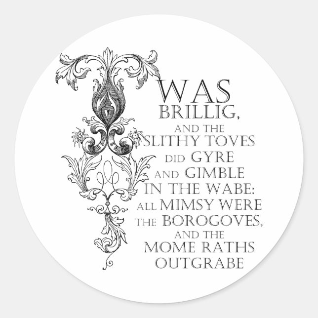 Alice In Wonderland Sticker rond Poem Jabberwocky  (Devant)
