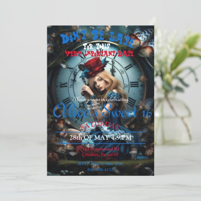 Alice In Wonderland Sweet 16 Invitation (Standing Front)