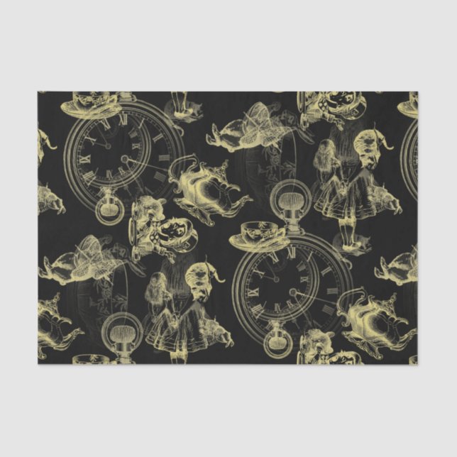 Alice in Wonderland Tea Black Gold Tissue Paper (Front)