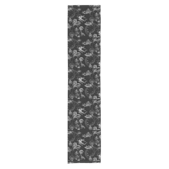 Alice in Wonderland Tea Black White Table Runner (Front)