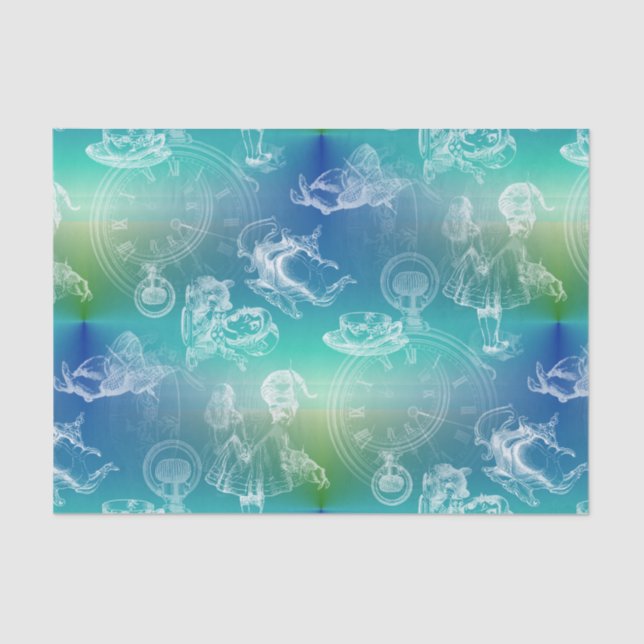 Alice in Wonderland Tea Blue Green Tissue Paper (Front)