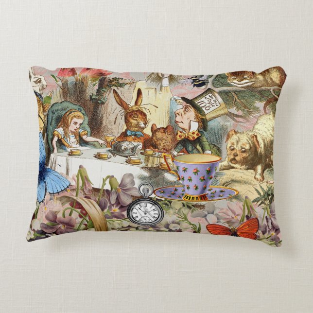 Alice in Wonderland Tea Party Art Accent Pillow (Back)