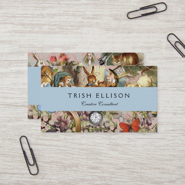Alice in Wonderland Tea Party Art Business Card (Front/Back In Situ)