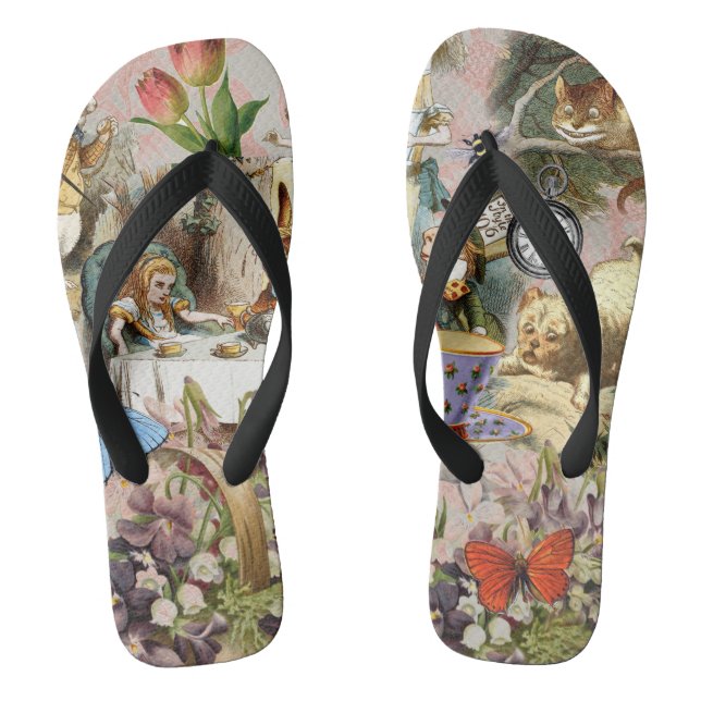 Alice in Wonderland Tea Party Art Flip Flops (Footbed)