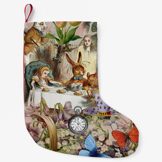 Alice in Wonderland Tea Party Art Small Christmas Stocking (Front)