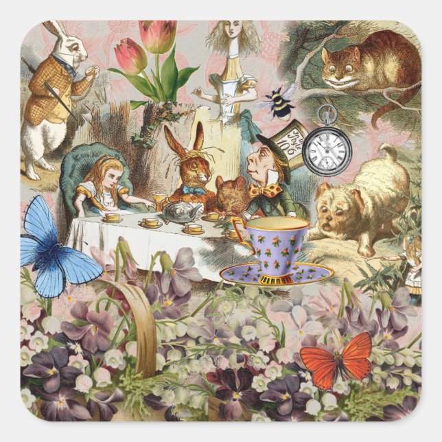 Alice in Wonderland Tea Party Art Square Sticker (Front)