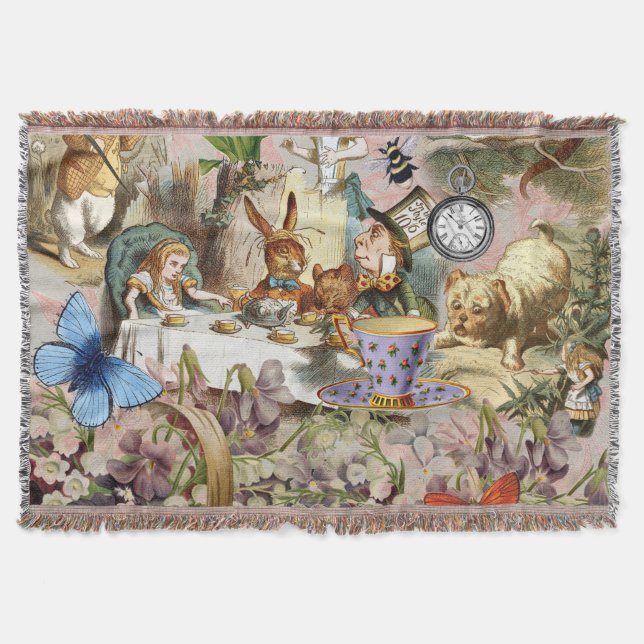 Alice in Wonderland Tea Party Art Throw Blanket (Front)