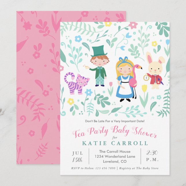Alice in Wonderland Tea Party Baby Shower Invitation (Front/Back)
