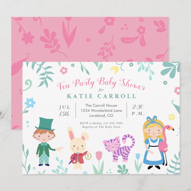 Alice in Wonderland Tea Party Baby Shower Invitation (Front/Back)