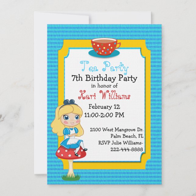 Alice In Wonderland Tea Party Birthday Custom Invitation (Front)