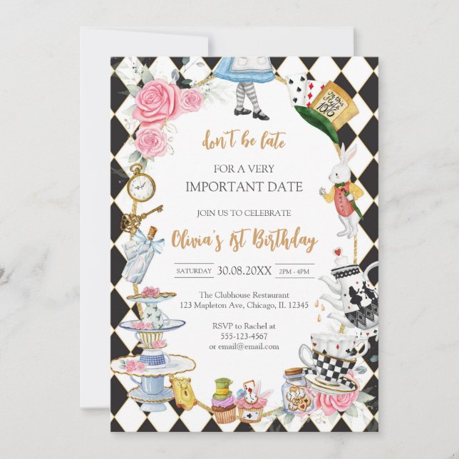 Alice in Wonderland Tea Party Birthday Invitation (Front)