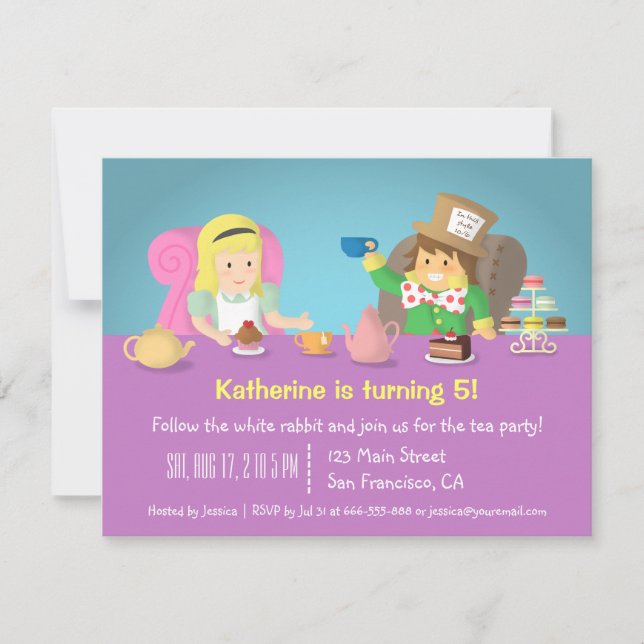 Alice in Wonderland Tea Party Birthday Invitations (Front)