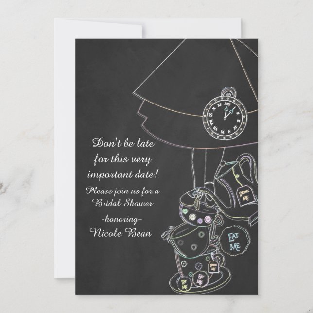 Alice in Wonderland Tea Party Chalkboard Whimsical Invitation (Front)