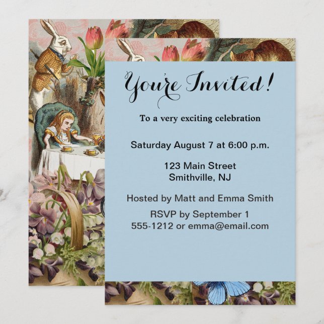 Alice in Wonderland tea party characters Invitation (Front/Back)