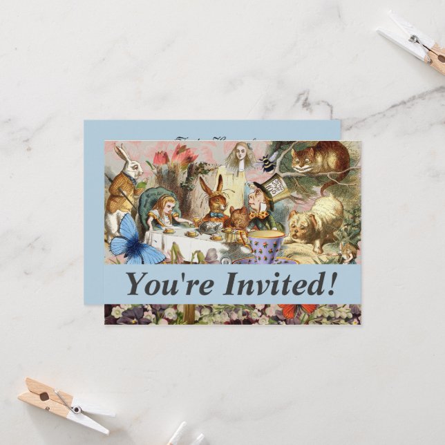 Alice in Wonderland tea party characters Invitation (Front/Back In Situ)