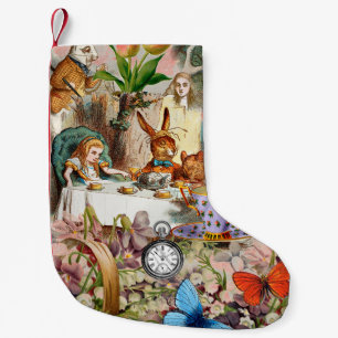 Alice in Wonderland tea party characters Small Christmas Stocking
