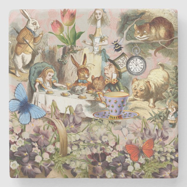 Alice in Wonderland tea party characters Stone Coaster (Front)