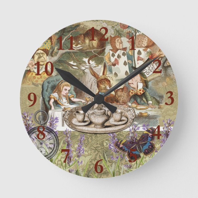 Alice in Wonderland Tea Party Guests Round Clock (Front)
