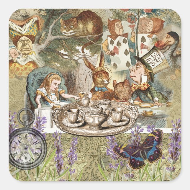Alice in Wonderland Tea Party Guests Square Sticker (Front)