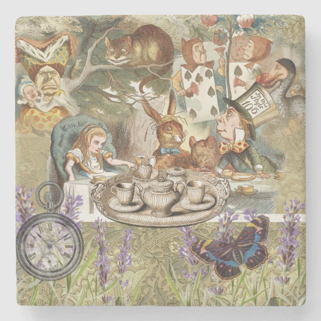 Alice in Wonderland Tea Party Guests Stone Coaster (Front)