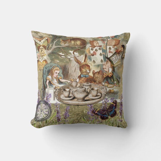 Alice in Wonderland Tea Party Guests Throw Pillow (Front)