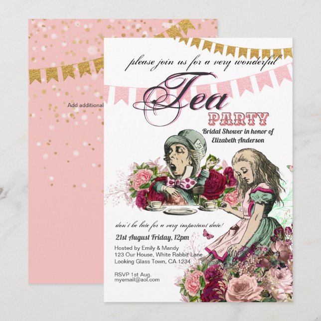 Alice In Wonderland Tea Party Invitation ANY EVENT (Front/Back)