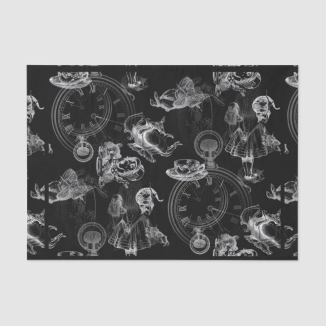 Alice in Wonderland Tea Time Black Tissue Paper (Front)