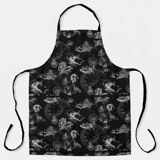 Alice in Wonderland Tea Time Black White Apron (Front)