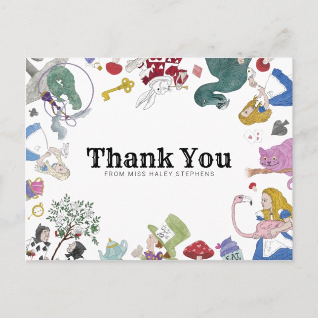 Alice In Wonderland Thank You Note Postcard (Front)