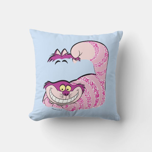 Alice In Wonderland | The Cheshire Cat in Text Throw Pillow (Front)