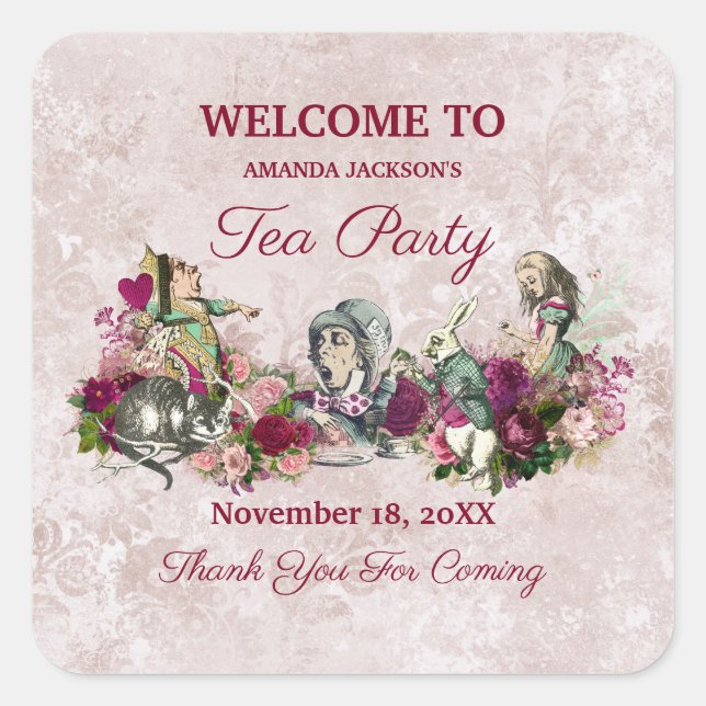 Alice in Wonderland The Mad Hatter Tea Party Square Sticker (Front)