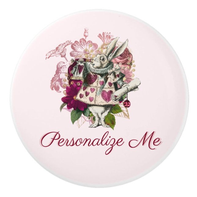 Alice in Wonderland The White Rabbit Personalized Ceramic Knob (Front)