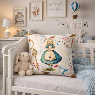 Alice In Wonderland Theme Throw Pillow