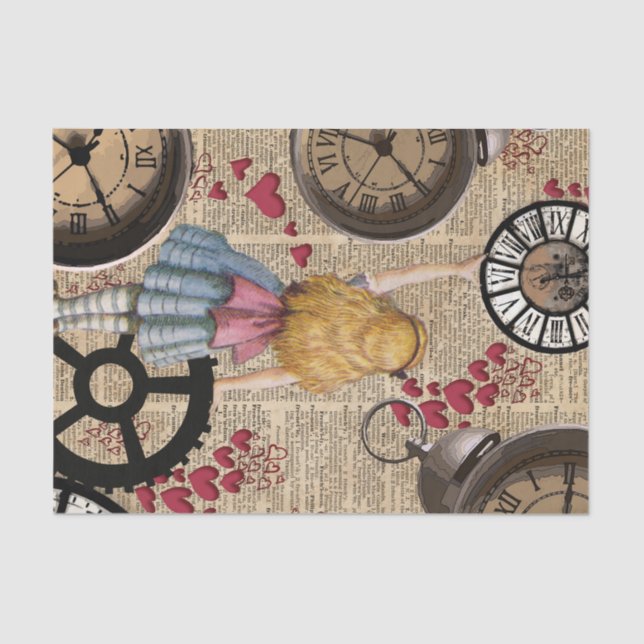Alice In Wonderland Travelling in Time Tissue Paper (Front)