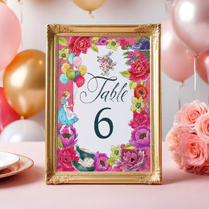 Alice In Wonderland Vibrant Florals Table Number