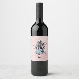 Alice in Wonderland Vine Drink Me Pink Wine Bottle Wine Label