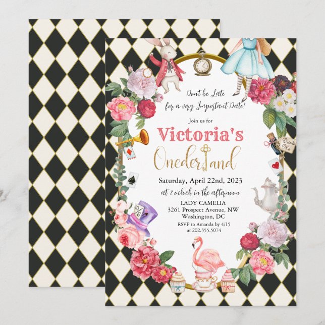 Alice in Wonderland Vintage Birthday Invitation (Front/Back)