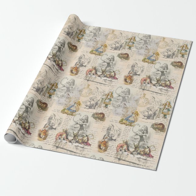Alice in Wonderland Vintage Book Wrapping Paper (Unrolled)