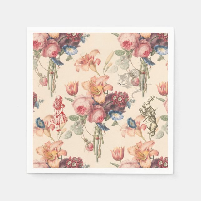 Alice in Wonderland Vintage Garden Flowers Napkin (Front)