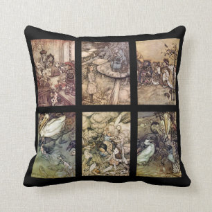 Alice In Wonderland Vintage Poster Set Of 6 Images Throw Pillow