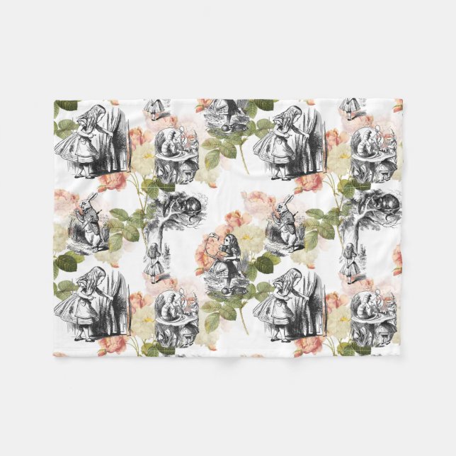Alice in Wonderland Vintage Roses Fleece Blanket (Front (Horizontal))